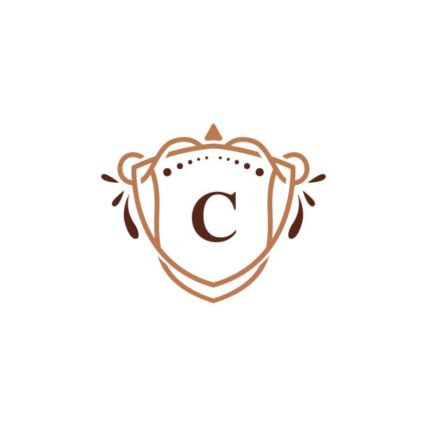 illustrazioni stock, clip art, cartoni animati e icone di tendenza di luxury c initial logo telaio simbolo, lusso e grazioso monogramma floreale design sfondo scuro - letter c initial alphabet alphabetical order