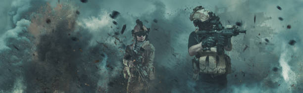 istock Special soldiers and explosions on the battlefield 1273844647