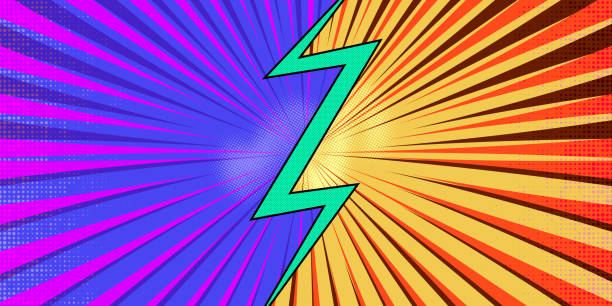 istock Comic book abstract template with dark rays and halftone humor effects on green radial background. 1273846195