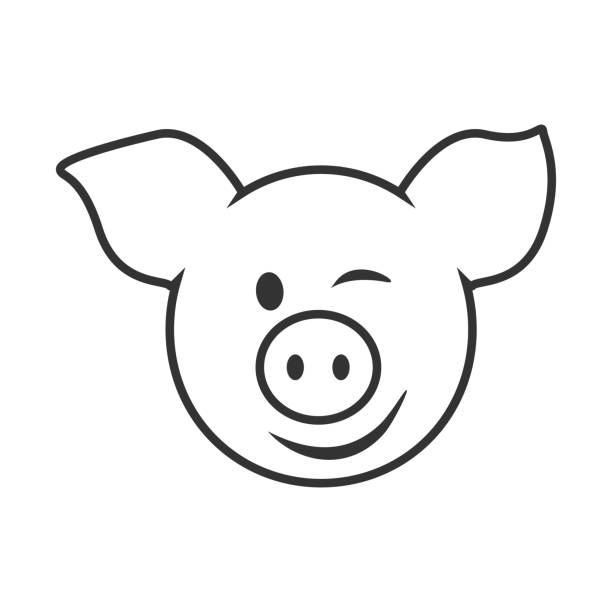 ilustrações, clipart, desenhos animados e ícones de ícone linear de porco. - domestic pig