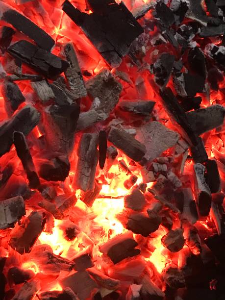 istock Wallpaper with a bright fire inside the brazier. Flame of fire. Preparation for cooking barbecue. Hot coal with lights. 1273847097