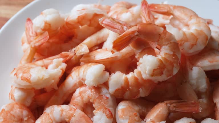 Heap of peeled Cooked shrimps