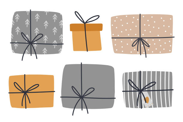 ilustrações de stock, clip art, desenhos animados e ícones de christmas gift boxes clipart set. - prenda de natal ilustrações