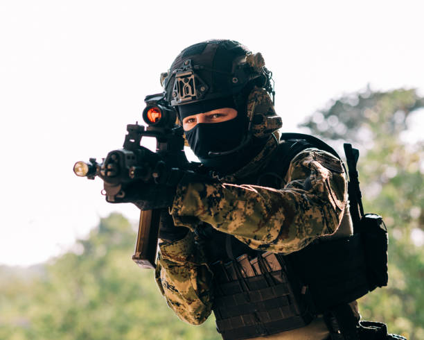 istock Soldier in Cropat uniform with black belt and plate carrier 1273854018