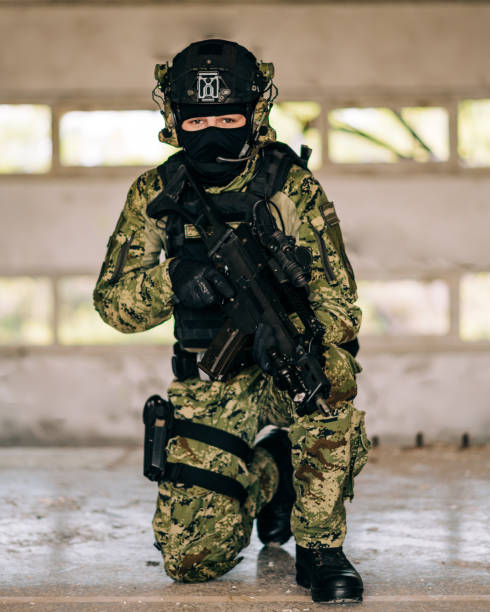 istock Soldier in Cropat uniform with black belt and plate carrier 1273854038