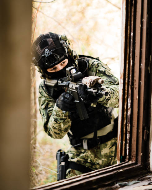 istock Soldier in Cropat uniform with black belt and plate carrier 1273854072