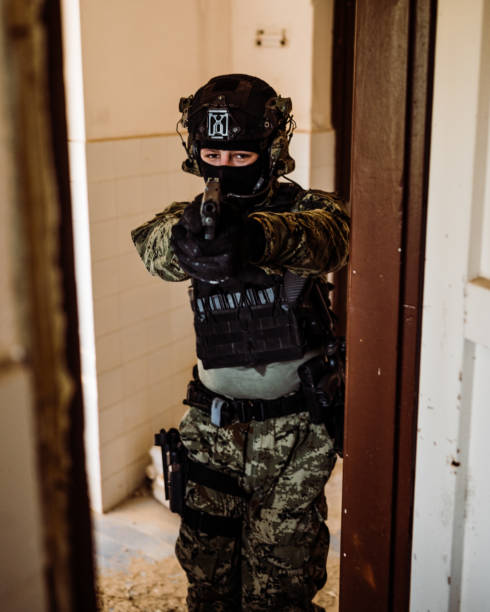 istock Soldier in Cropat uniform with black belt and plate carrier 1273854073