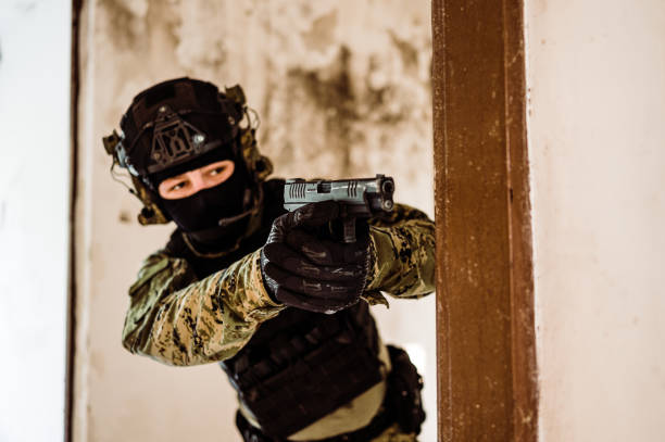 istock Soldier in Cropat uniform with black belt and plate carrier 1273854084