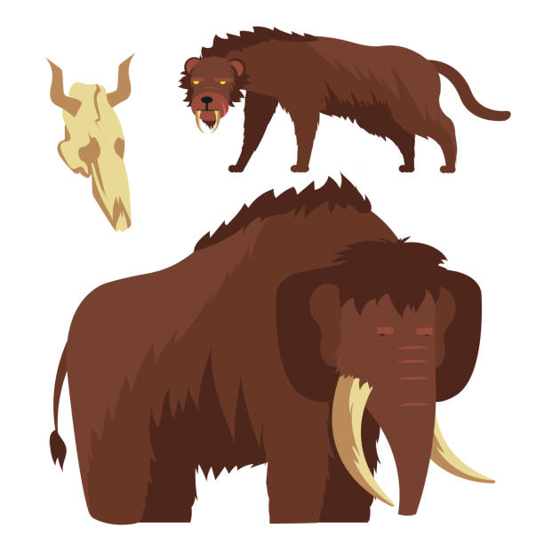 istock Stone age animals. Mammoth and saber-toothed tiger vector illustration 1273854390
