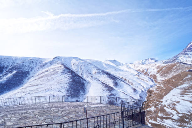 istock Tsminda Sameba or Gergeti Trinity Orthodox Church in Kazbegi Town or in another name is Stepansminda Town 