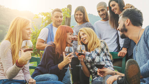 istock Grape harvesting for wine making storytelling: workers team relaxing after the harvest 1273855654