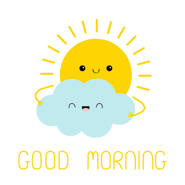  Ilustración de Icono De Amigo Sol Y Nube Buenos Días Bonita Cara De Kawaii Personaje Sonriente Divertido De Dibujos Animados Hola Verano Sol Color Amarillo Colección De Bebés Diseño Plano Fondo Del