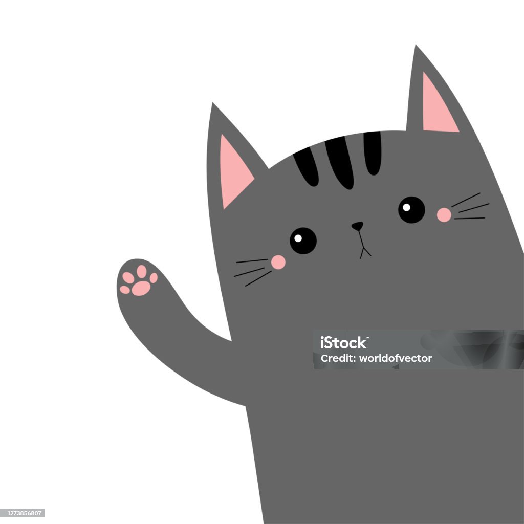 Gray Cat Animal Kitten Kitty Waving Hand Cute Cartoon Funny Kawaii  Character Childish Baby Collection Tshirt Greeting Card Poster Template  Print Flat Design White Background Stock Illustration - Download Image Now  - iStock