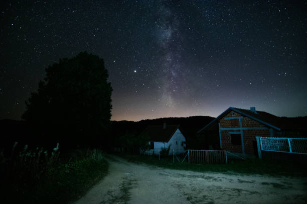 istock Mountain landscape with beautiful starry sky in late summer 1273857028