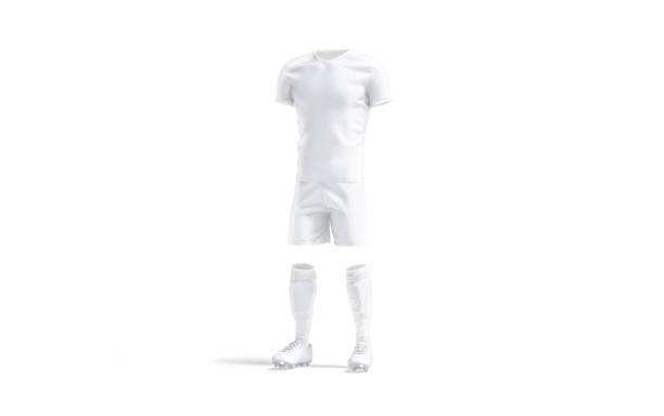 istock Blank white soccer uniform with t-shirt, short, socks, boots mockup 1273857825