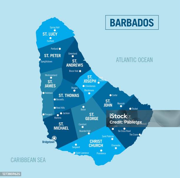 Barbados Land Ö Politisk Karta Med Isolerade Provinser Avdelningar Och Städer Lätt Att Dela Upp Detaljerad Vektorillustration-vektorgrafik och fler bilder på Barbados