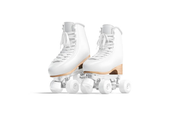 istock Blank white roller skates with wheels mockup pair on tiptoe 1273859674