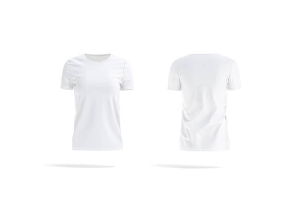 istock Blank white women t-shirt mockup, front and back view 1273860630