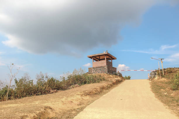 Military base camp front entrance and checkpoint. Military base in border area at the top of the mountain