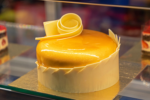 One Big Yellow Glaze Cake With Fondant Decor