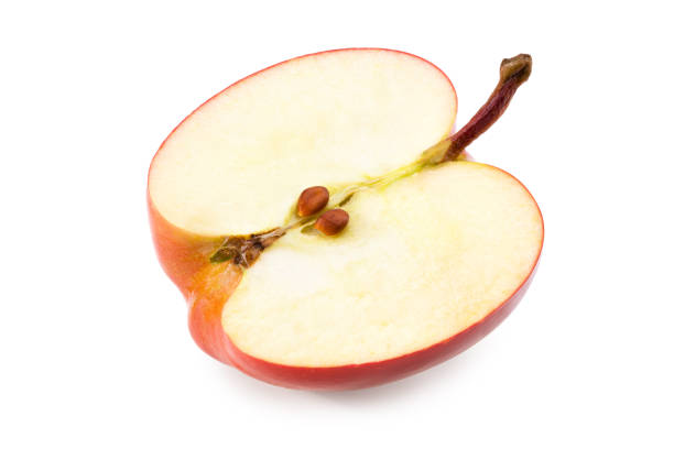 Half fresh red apple isolated on white background. File contains clipping path. Full depth of field.