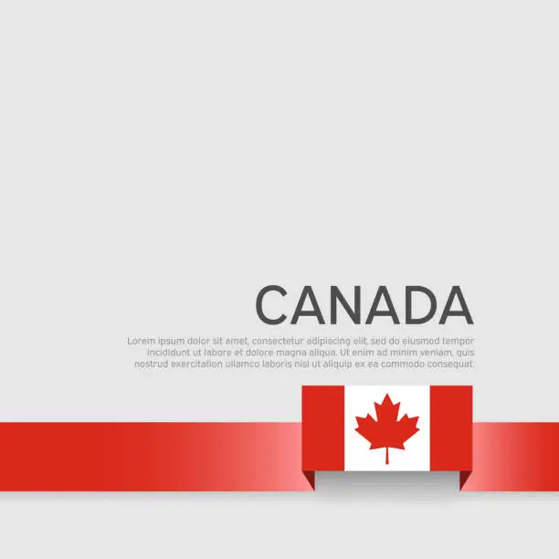 Vector illustration of Canada flag background. Canada flag ribbon on white background. National poster. Business booklet. Vector flat design banner. State Canadian Patriotic Flyer Cover