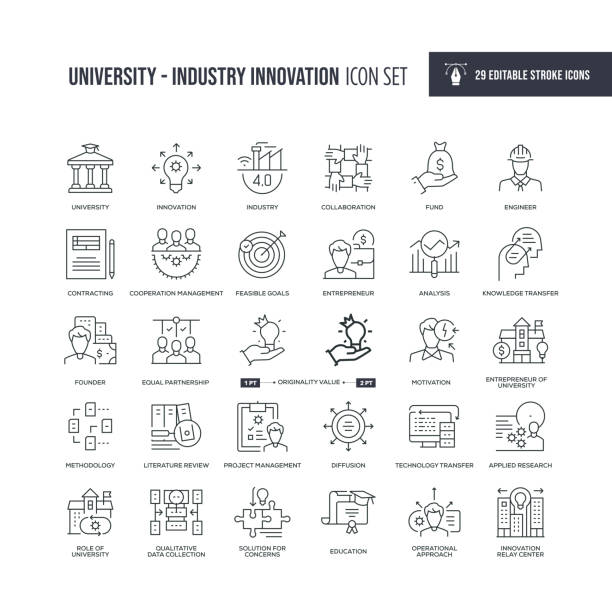 illustrations, cliparts, dessins animés et icônes de icônes de la ligne de course modifiable de l’industrie universitaire - appliquer