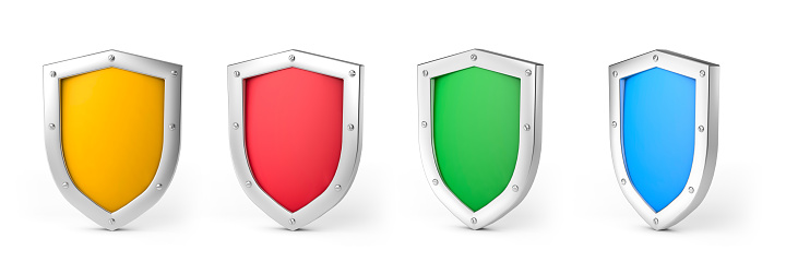 Set of shields in turn. isolated on white background. 3d render.