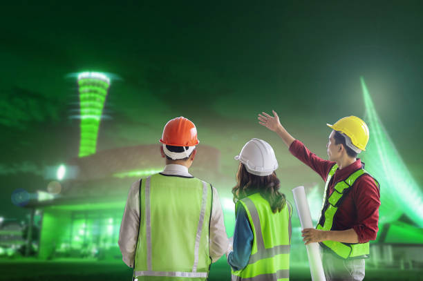 istock Three civil engineer team is looking at development of Cyber City for construction industry success concept. 1273880880