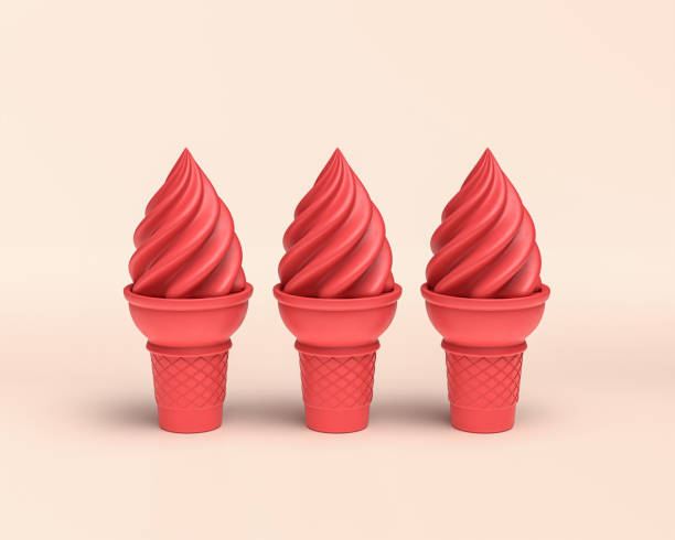 istock 3d icon dessert, ice cream cones, monochrome solid red color on light background, Miniature plastic style sweets, 3d Rendering 1273882781