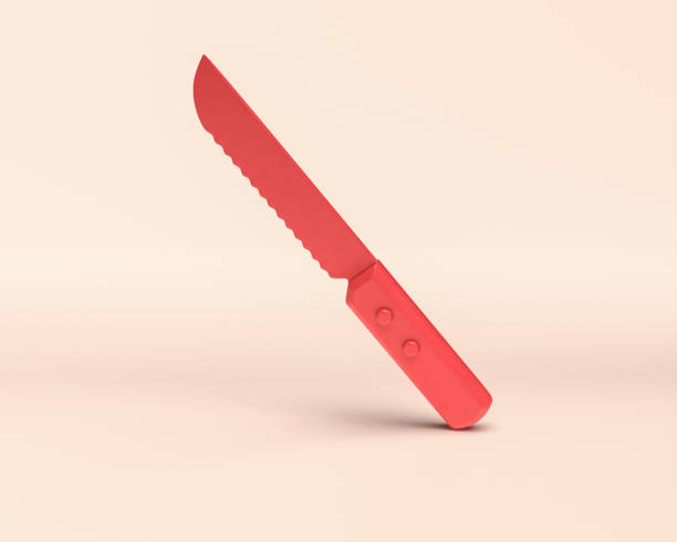 istock 3d Icon single knife, monochrome flat solid red color in white background, 3d Icon set, 3D rendering, dinner table 1273883031