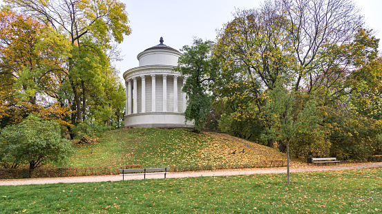 Water tower and Temple of Vesta on a hill in Saxon Garden in Warsaw