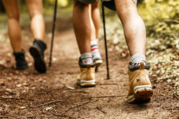 istock People hiking.Only legs and tracking boots are visible. 1273887015