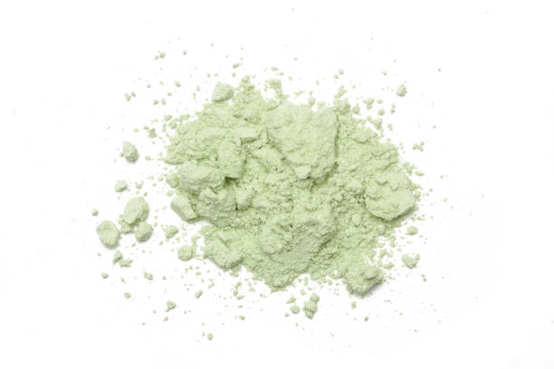 Green cosmetic or make up powder sample isolated on white. Green cosmetic or make up powder sample isolated on white. green clay stock pictures, royalty-free photos & images
