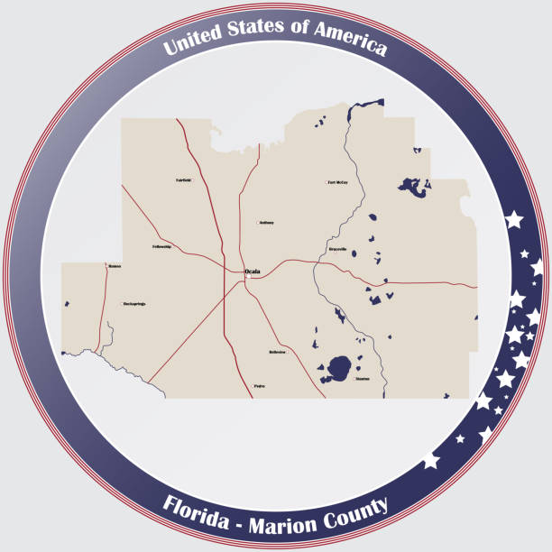 karte von marion county in florida - maroon stock-grafiken, -clipart, -cartoons und -symbole