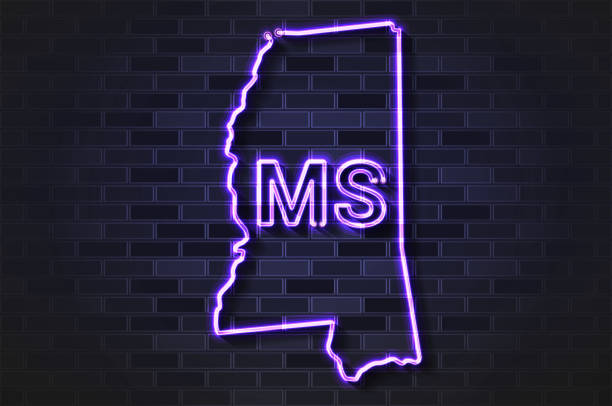 istock Mississippi map glowing neon lamp or glass tube on a black brick wall 1273889184