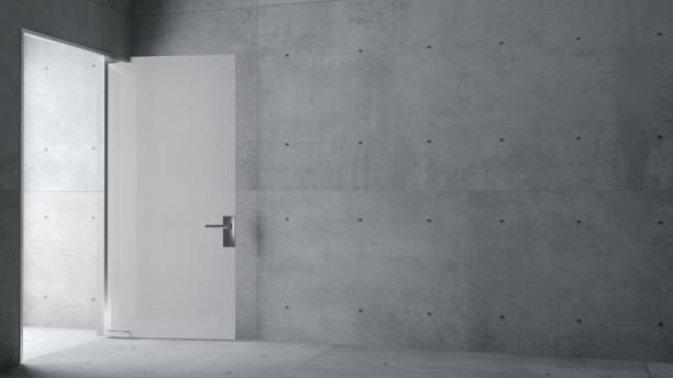 istock Gray wall concrete monolithic glass door open 1273889367