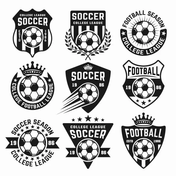 Vector illustration of Soccer set of black vector emblems, badges, labels or logos isolated on white background