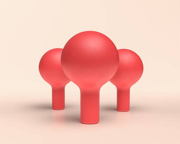istock Plastic like three Water Tower trees with monochrome flat red color on light background, 3d Rendering, 3d Icon 1273894461