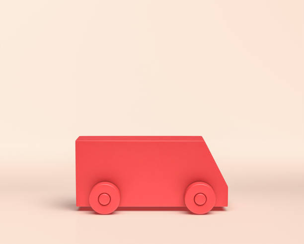 veículo de mini-ônibus em miniatura 3d icon, cor vermelha monocromática, estilo plano e sólido, renderização 3d - pick up truck truck toy figurine - fotografias e filmes do acervo