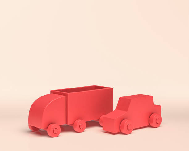 veículos em miniatura, ícone 3d, cor vermelha monocromática, estilo plano e sólido, renderização 3d - pick up truck truck toy figurine - fotografias e filmes do acervo