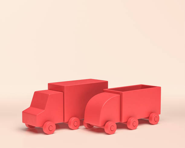 veículos em miniatura, caminhões, ícone 3d, cor vermelha monocromática, estilo plano e sólido, renderização 3d - pick up truck truck toy figurine - fotografias e filmes do acervo