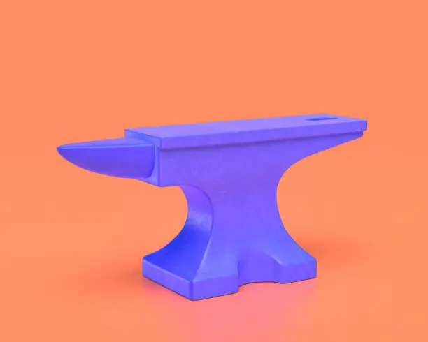 Plastic Anvil Toy, indigo blue object on pinkish orange background, 3d rendering, First person games, RPG games