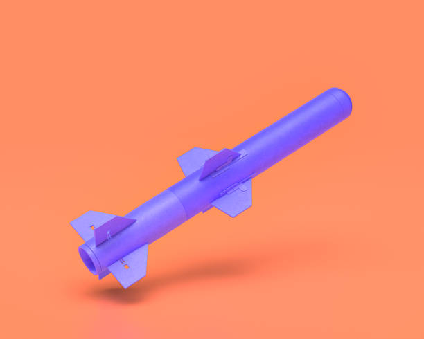 istock Plastic Weapon series, missible body, rocket, Indigo blue arm in pinkish background, 3d rendering, war, battle and self protection, first person shooter game item 1273902000