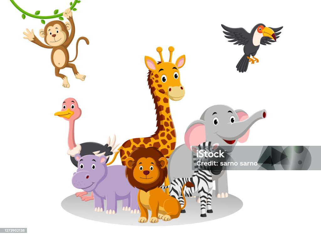 Cartoon Collection Animal In The Jungle Stock Illustration - Download Image  Now - Elephant, Safari, Animal - iStock