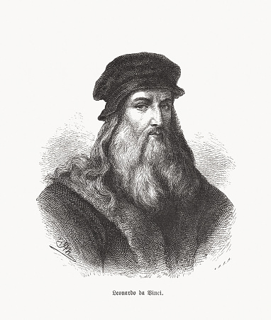 Leonardo da Vinci (1452 - 1519), Italian polymath. Wood engraving, published in 1893.