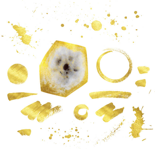 istock Golden hand drawn strokes and splashes isolated on white. 1273906348