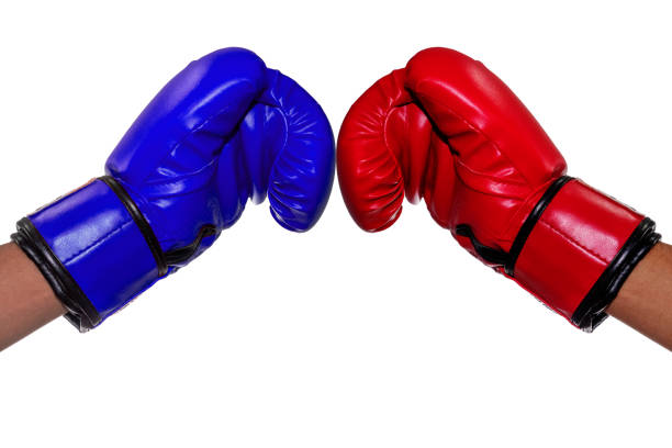 istock Boxers wearing red and blue gloves touch each other as a greeting. 1273912026