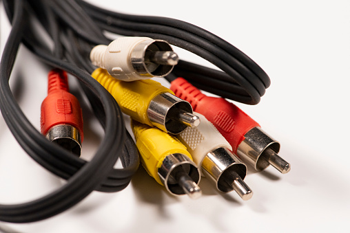 Close up of AV cables. Analog PC TV Video Adapter
