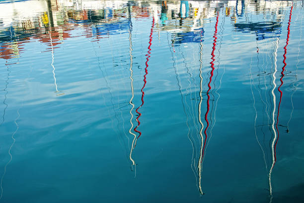 istock Ripples in the water with boat musts reflection 1273916412